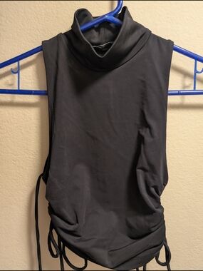 Zara Black Sleeveless Turtleneck Ruched Side Tank